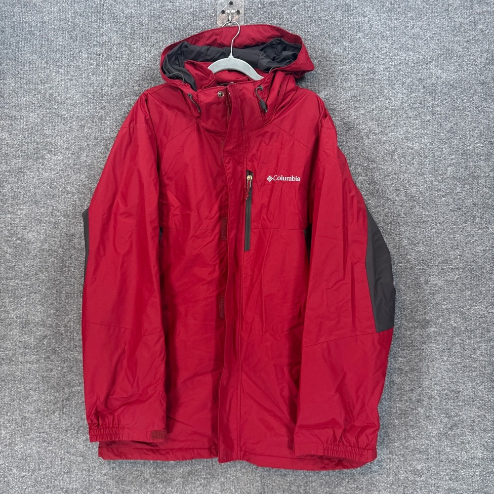 Columbia Interchange Jacket Mens Large Red Hooded Waterproof Shell Hiking Coat
